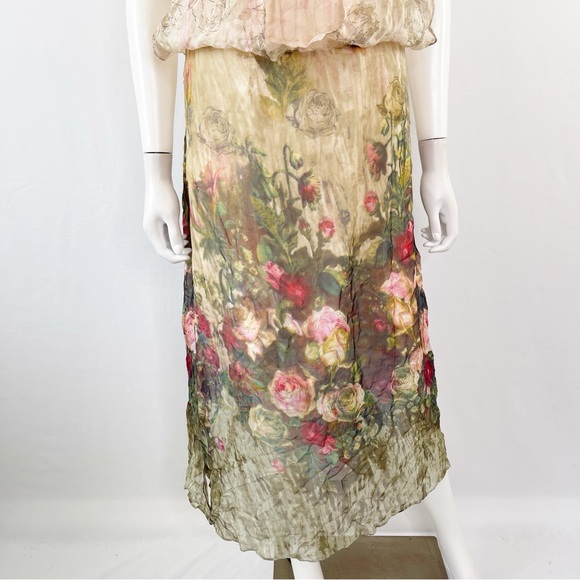Queen Mulock Dress Floral Silk Chiffon Midi Sleeveless Size S Roses Romantic - Picture 5 of 14